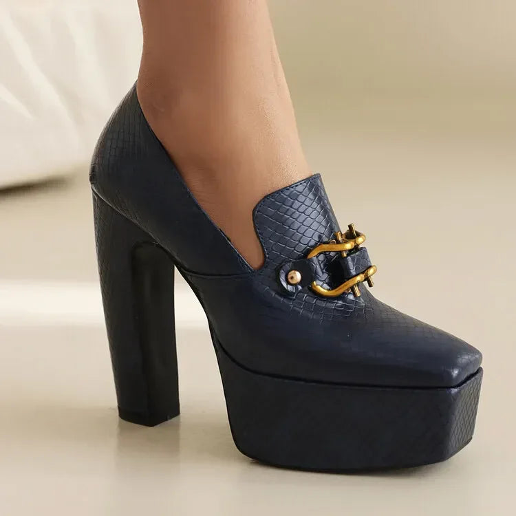 spring autumn New styles fashion High heels Women shoes Solid PU Metal decoration Square toe Slip-On Party heels women high 13cm