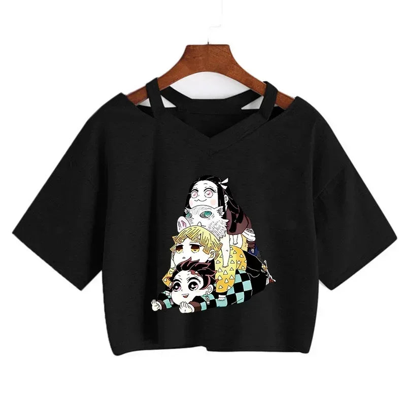 Demon Slayer T Shirt Nezuko Tshirt Women Kimetsu No Yaiba Crop Top Tees Japanese Anime Tanjirou Kamado Tops Manga T-shirt Female
