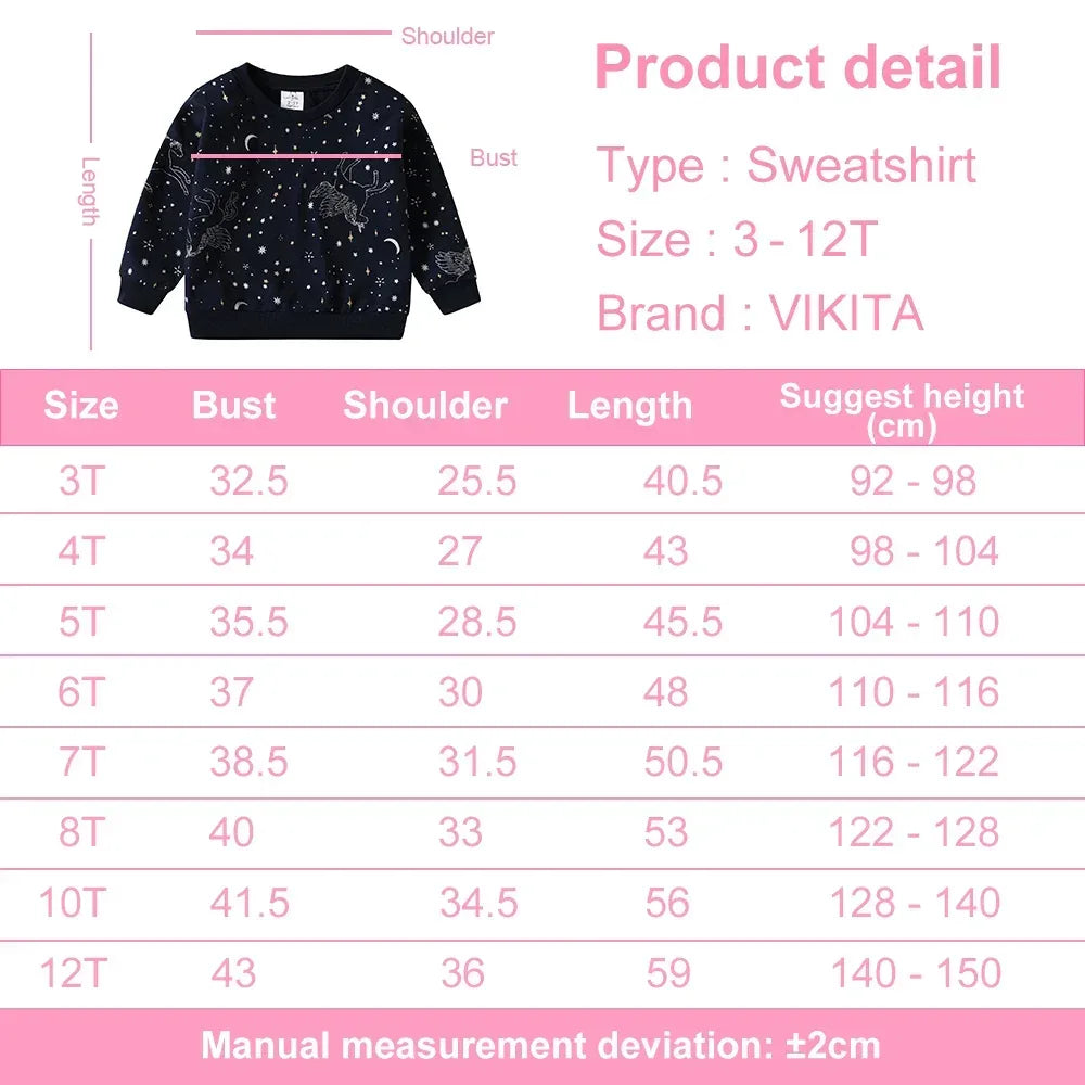 VIKITA Kids Unicorn Starry Moon Print Sweatshirt Tops Teenagers Autumn Spring Sports Wear Casual Cotton Fashion Sweatshirt - Chakastore