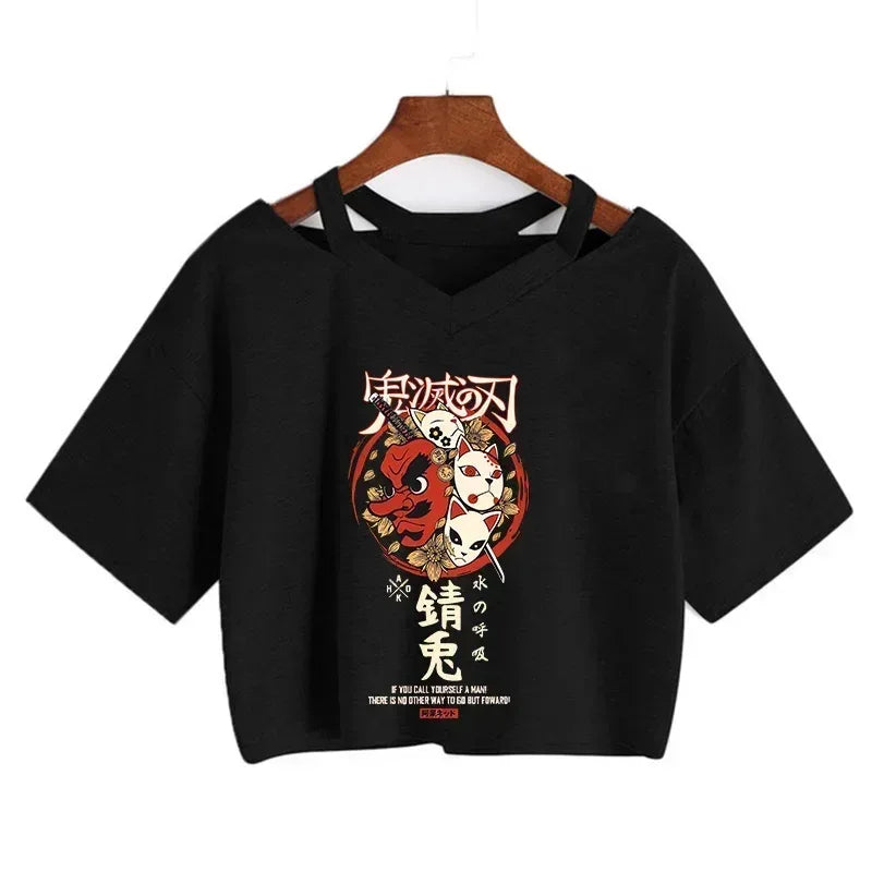 Demon Slayer T Shirt Nezuko Tshirt Women Kimetsu No Yaiba Crop Top Tees Japanese Anime Tanjirou Kamado Tops Manga T-shirt Female - Chakastore