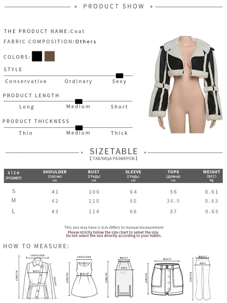 Weird Puss Furry Patchwork Women Crop Jacket Hipster Full Sleeve Open Stitch Hipster Streetwear Warm Outwear Basic Wild Coat - Chakastore