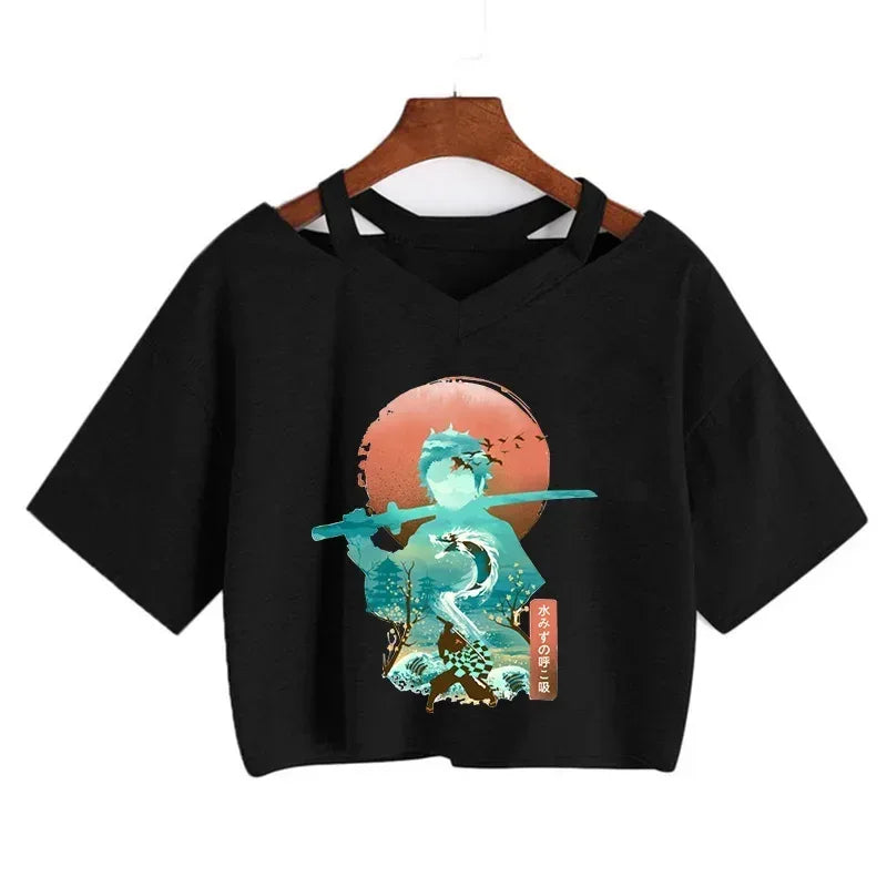 Demon Slayer T Shirt Nezuko Tshirt Women Kimetsu No Yaiba Crop Top Tees Japanese Anime Tanjirou Kamado Tops Manga T-shirt Female