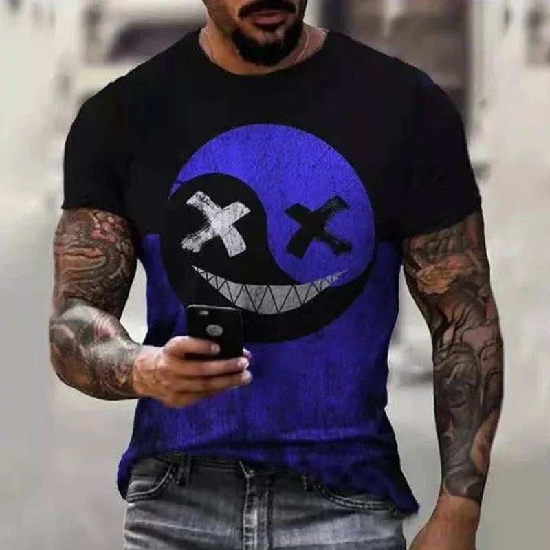 2024 New Oversized T Shirt For Men Casual Short Sleeve Hip Hop Smiling Face Print Plus Size Tee Shirt Pullover Mens T-shirt Top - Chakastore