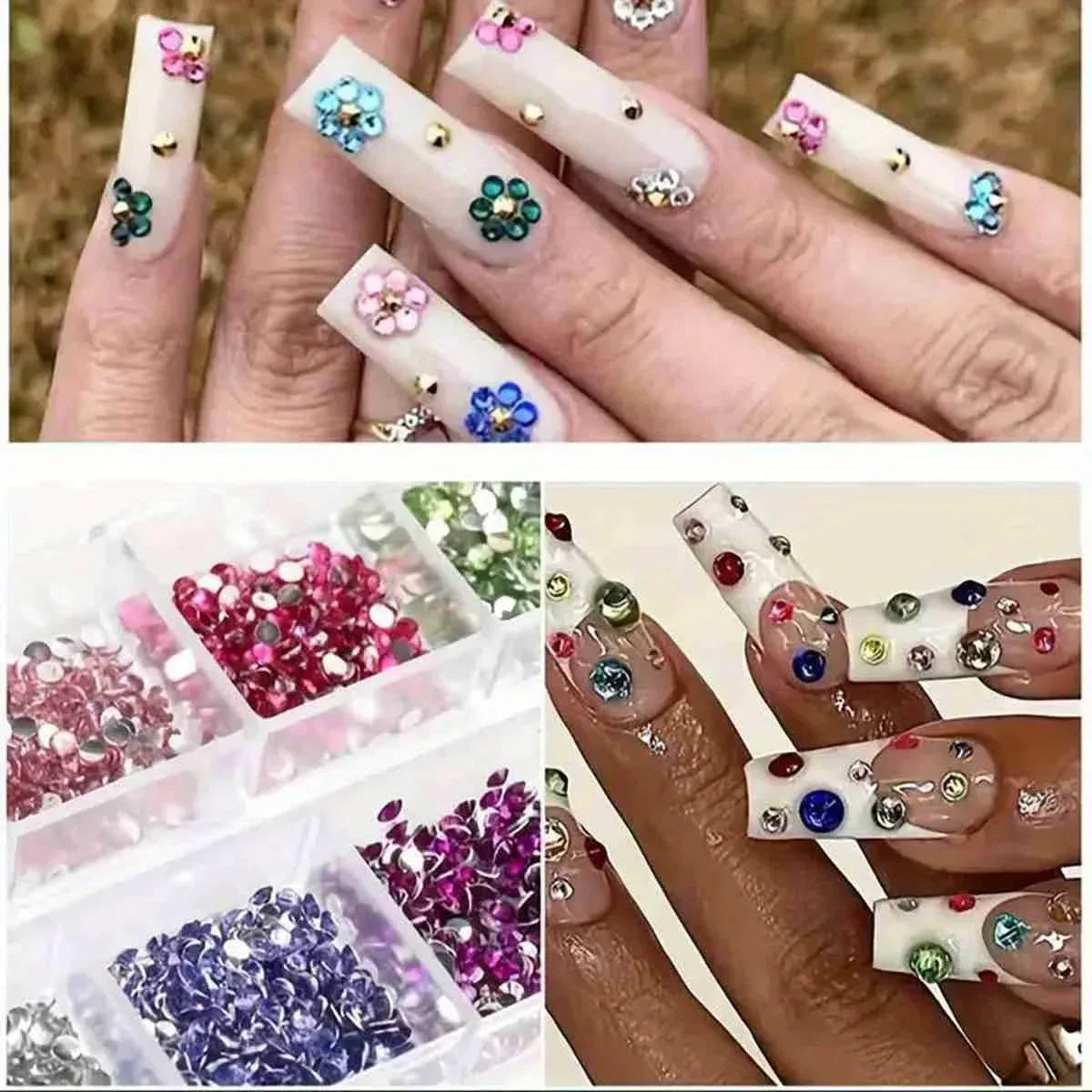 Nails Art Multi-Size Flat Back Acrylic Rhinestones 3D Crystal DIY Decorations Glitter Crystal Gem Manicure Accessories With - Chakastore