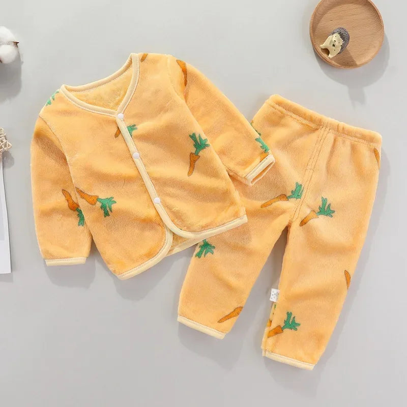 2Pcs Set Newborn Baby Clothing Flannle Spring Autumn Set for Babies Soft Toddler Jacket Baby Pant Cartoon Boys Girls Set 0-24M