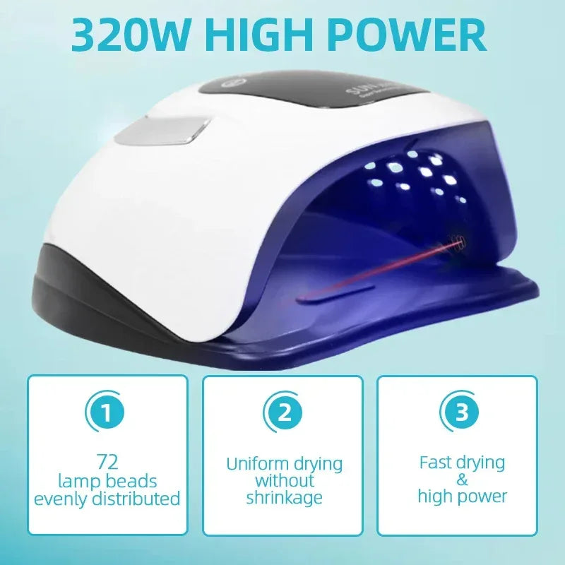 320W SUN X19 MAX Nail Dryer Machine 72 LEDS UV LED Lamp for Nails Gel Polish Curing Manicure Lamp With Large LCD Touch Screen - Chakastore