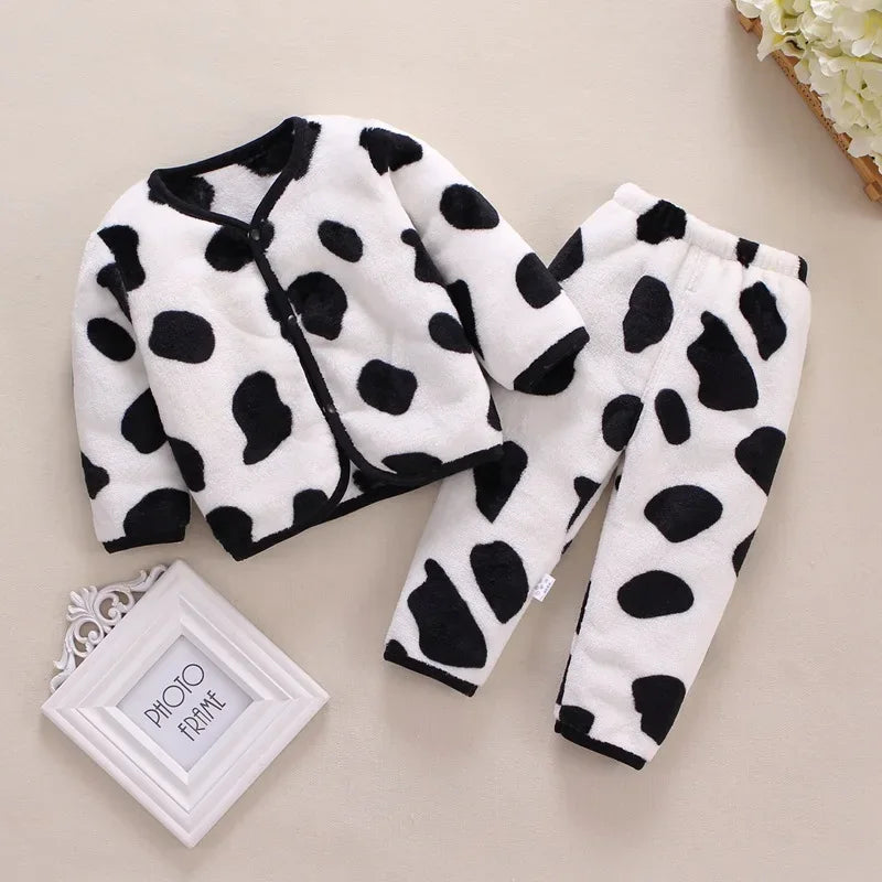 2Pcs Set Newborn Baby Clothing Flannle Spring Autumn Set for Babies Soft Toddler Jacket Baby Pant Cartoon Boys Girls Set 0-24M
