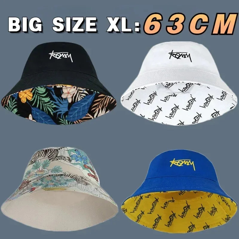 Big Head XL63cm Letter Print Bucket Hats Men Women Large Size Reversible Hip Hop Fisherman Caps Summer Sun Hat Plus Size Panama - Chakastore