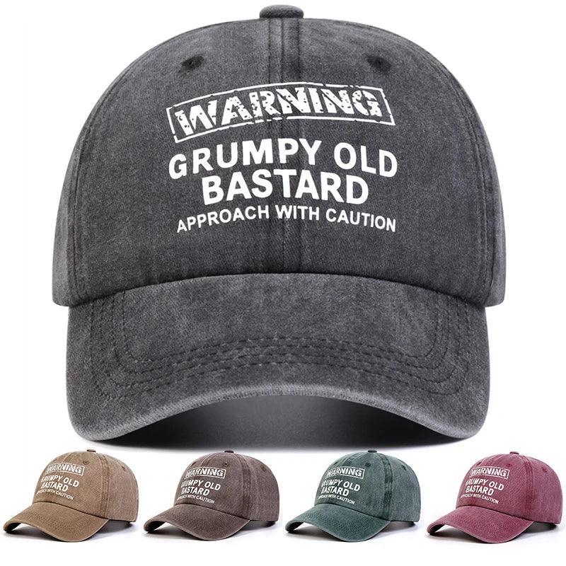 Unisex WARNING GRUMPY OLD BASTARD Print Wash Baseball Caps Spring and Autumn Outdoor Adjustable Casual Hats Sunscreen Hat - Chakastore