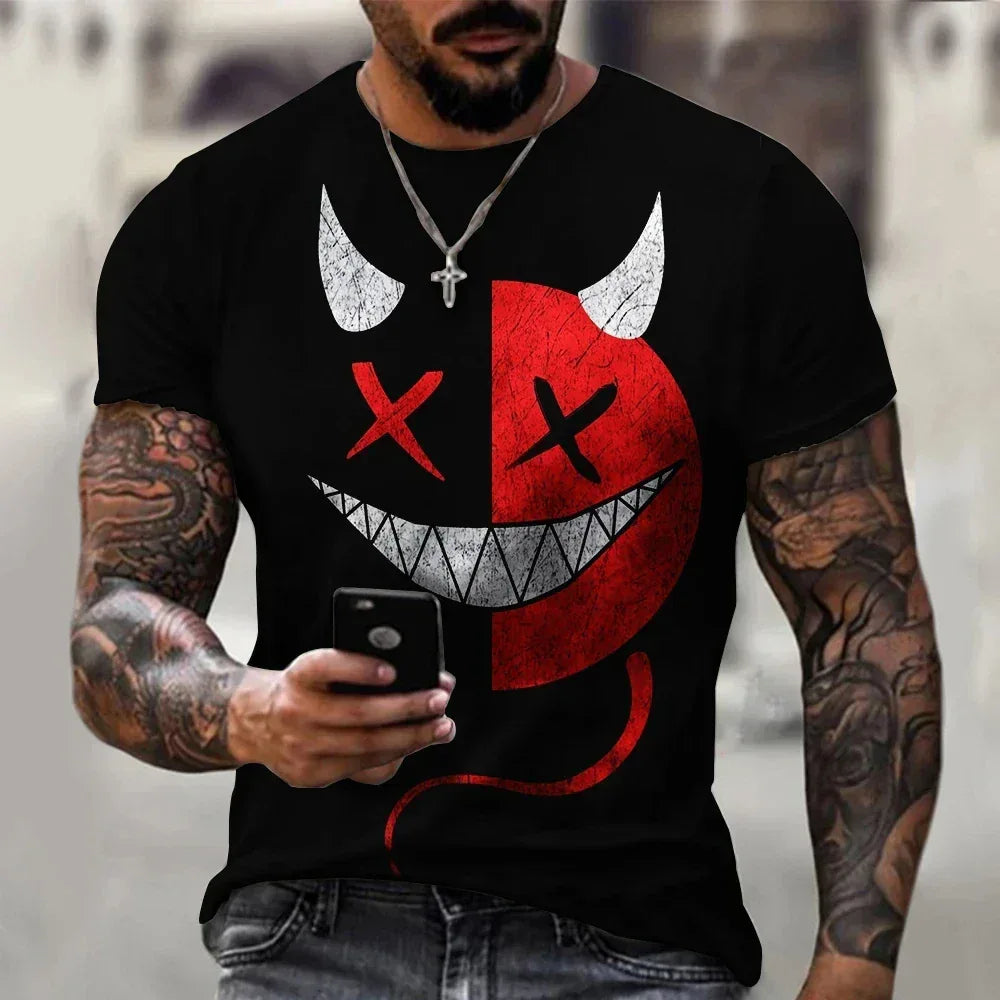 2024 New Oversized T Shirt For Men Casual Short Sleeve Hip Hop Smiling Face Print Plus Size Tee Shirt Pullover Mens T-shirt Top - Chakastore