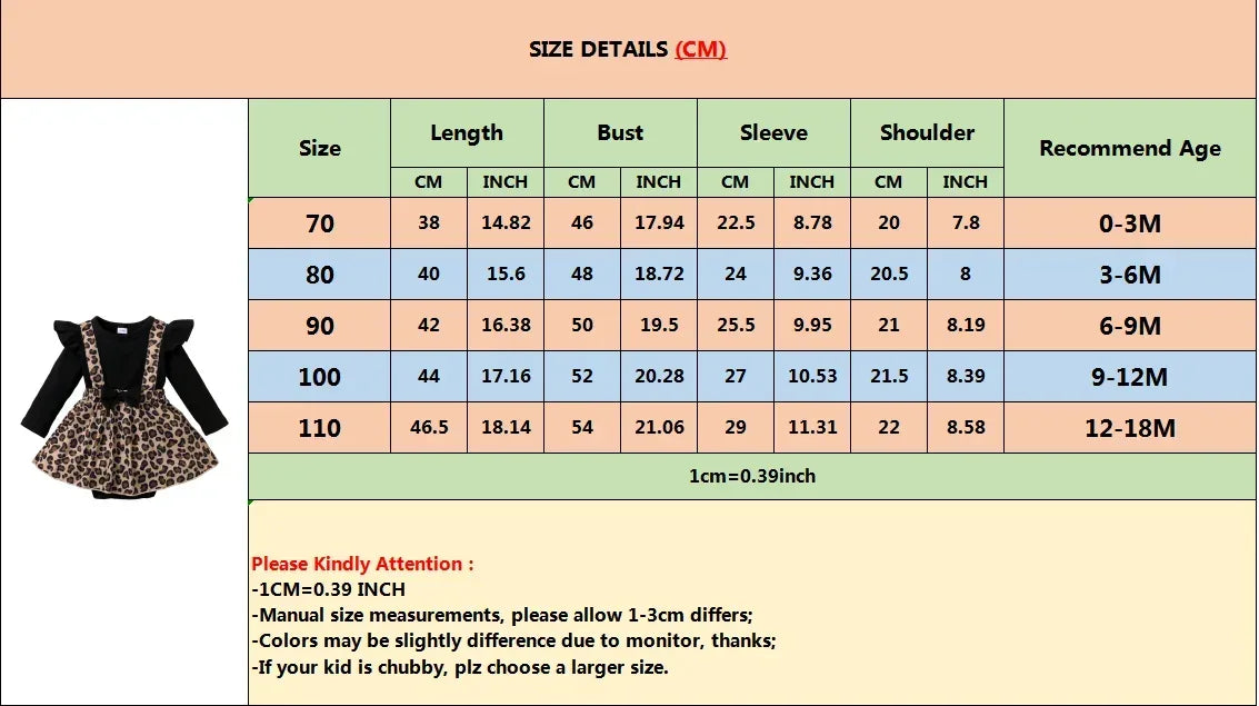 Newborn Baby Girl Romper Dress Long Sleeve Leopard Dresses with Bow Spring&Autumn Onesie Clothes for Infant Girl 0-18 Months - Chakastore