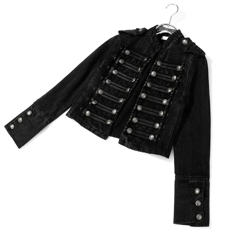 Streetwear Casual Loose Button Split Short Denim Jacket Women Fashion Spring Autumn 2026 Stand Collar Long Sleeve Jean Jacket - Chakastore