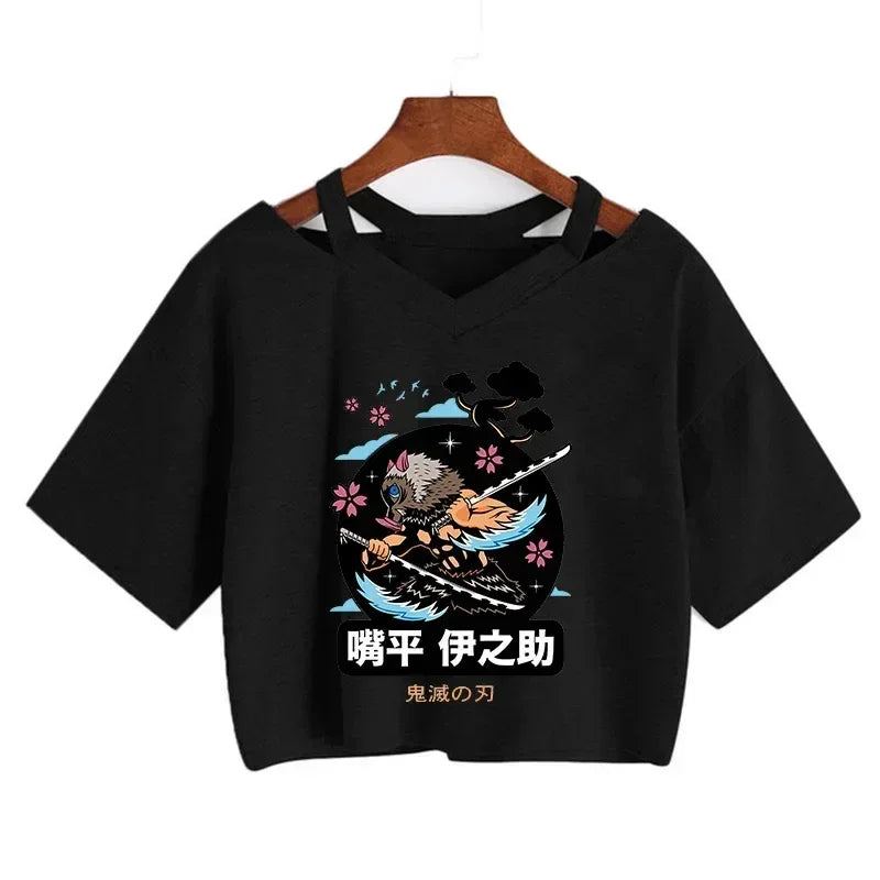 Demon Slayer T Shirt Nezuko Tshirt Women Kimetsu No Yaiba Crop Top Tees Japanese Anime Tanjirou Kamado Tops Manga T-shirt Female - Chakastore
