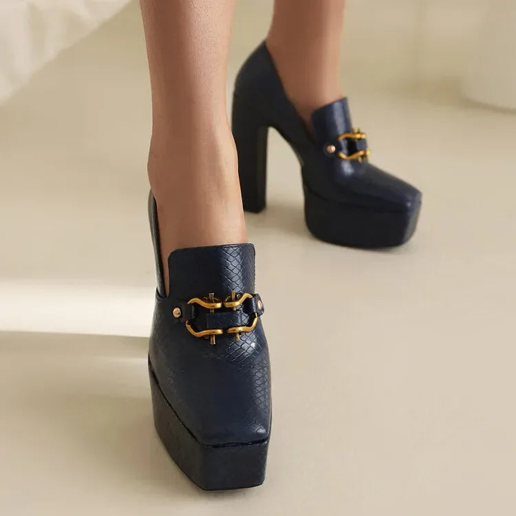 spring autumn New styles fashion High heels Women shoes Solid PU Metal decoration Square toe Slip-On Party heels women high 13cm