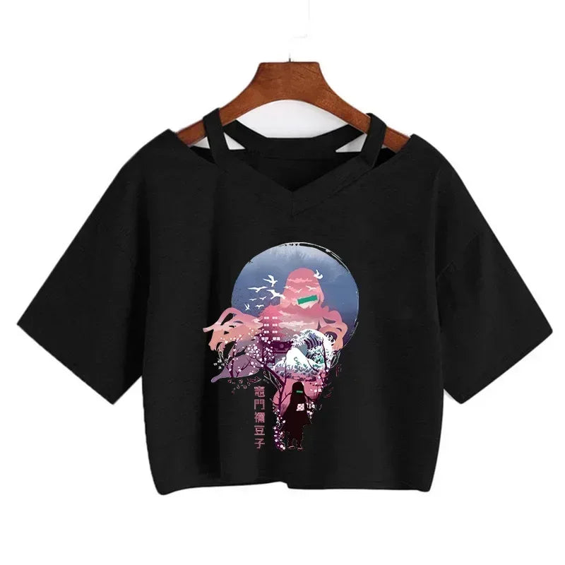 Demon Slayer T Shirt Nezuko Tshirt Women Kimetsu No Yaiba Crop Top Tees Japanese Anime Tanjirou Kamado Tops Manga T-shirt Female - Chakastore