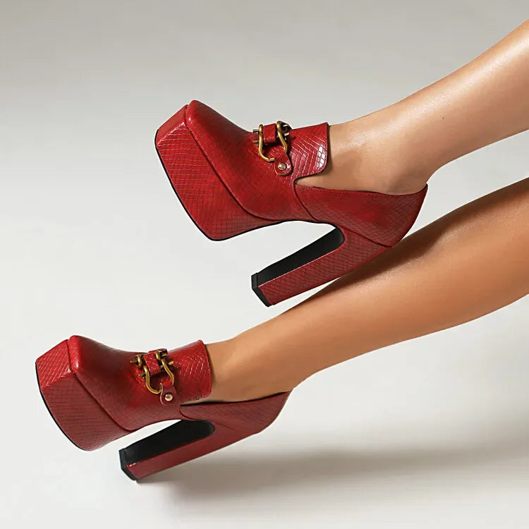 spring autumn New styles fashion High heels Women shoes Solid PU Metal decoration Square toe Slip-On Party heels women high 13cm