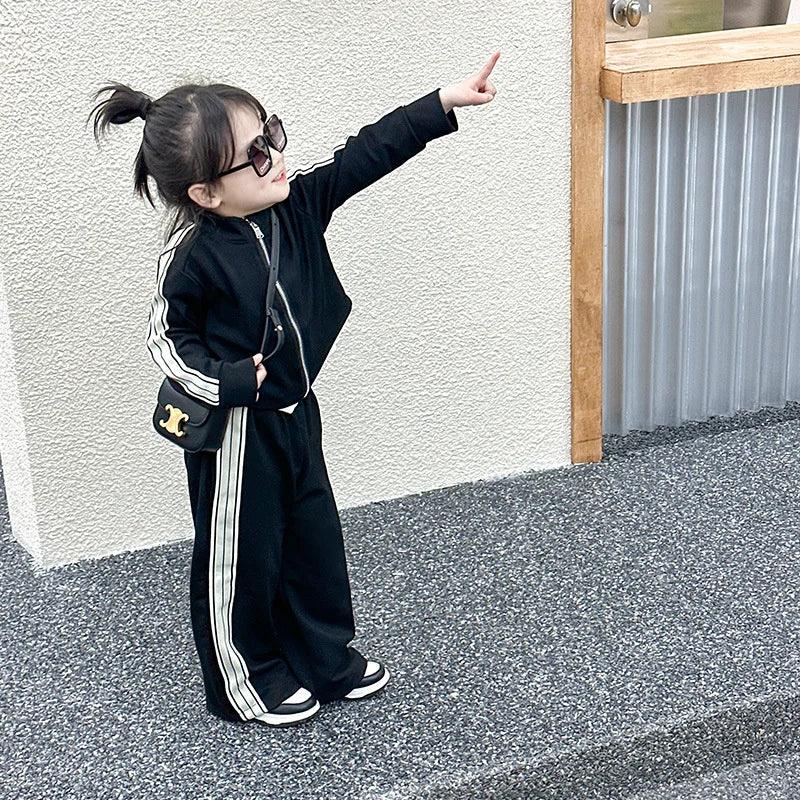 Girl's Sets Children's Long-Sleeved Two Piece Spring Autumn Casual Sports Suit Baby Striped Zipper Clothes 2-8 Years Old