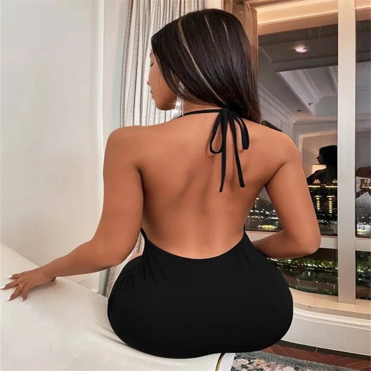 Europe and the United States women's spring summer ins fashion sexy open bow halter neck short
