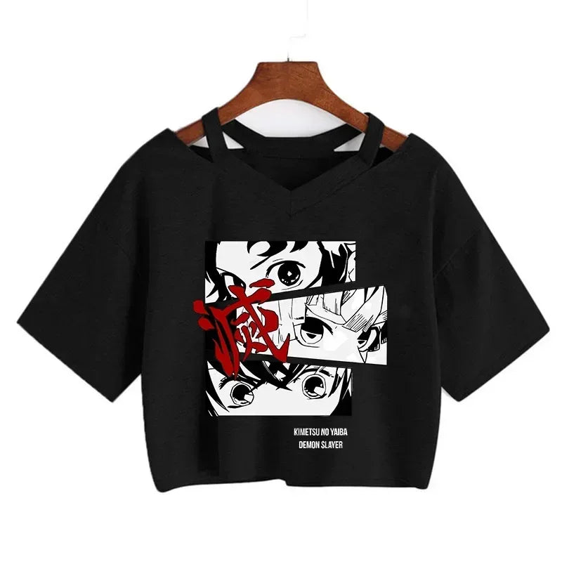 Demon Slayer T Shirt Nezuko Tshirt Women Kimetsu No Yaiba Crop Top Tees Japanese Anime Tanjirou Kamado Tops Manga T-shirt Female