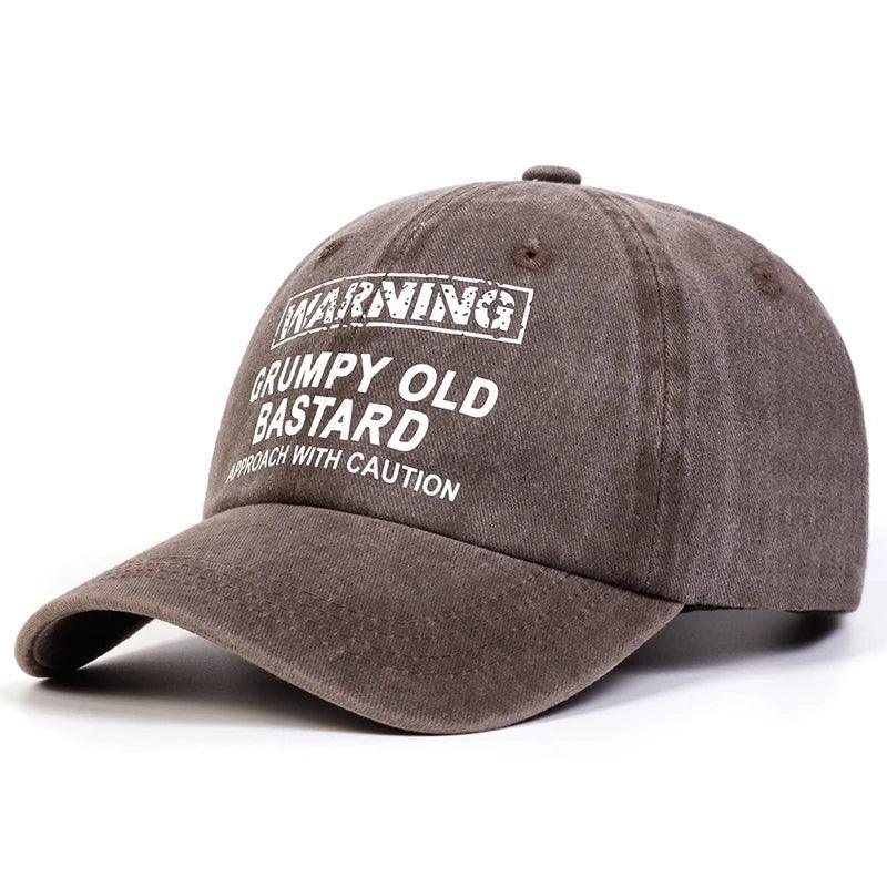 Unisex WARNING GRUMPY OLD BASTARD Print Wash Baseball Caps Spring and Autumn Outdoor Adjustable Casual Hats Sunscreen Hat - Chakastore