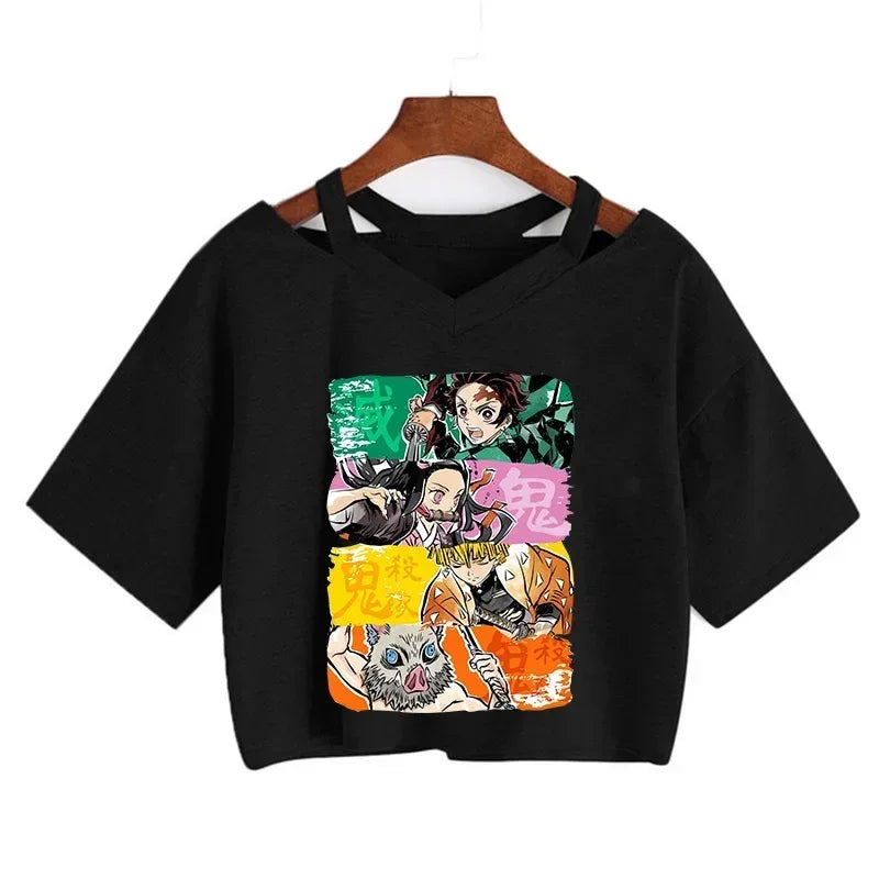Demon Slayer T Shirt Nezuko Tshirt Women Kimetsu No Yaiba Crop Top Tees Japanese Anime Tanjirou Kamado Tops Manga T-shirt Female