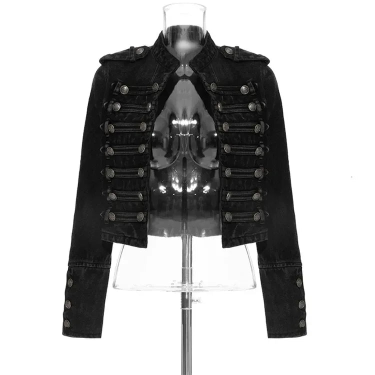 Chaqueta Mujer Metal Double Breasted Stand Collar Design Denim Jacket Top Denim Women Clothing American Overcoat Outwear