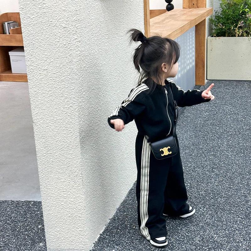 Girl's Sets Children's Long-Sleeved Two Piece Spring Autumn Casual Sports Suit Baby Striped Zipper Clothes 2-8 Years Old - Chakastore