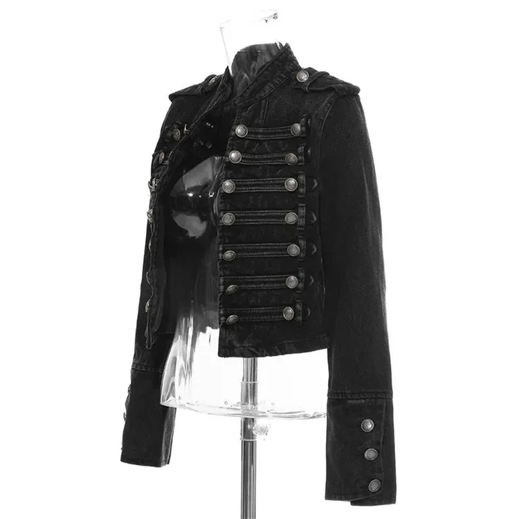 Chaqueta Mujer Metal Double Breasted Stand Collar Design Denim Jacket Top Denim Women Clothing American Overcoat Outwear