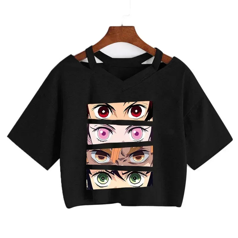 Demon Slayer T Shirt Nezuko Tshirt Women Kimetsu No Yaiba Crop Top Tees Japanese Anime Tanjirou Kamado Tops Manga T-shirt Female - Chakastore
