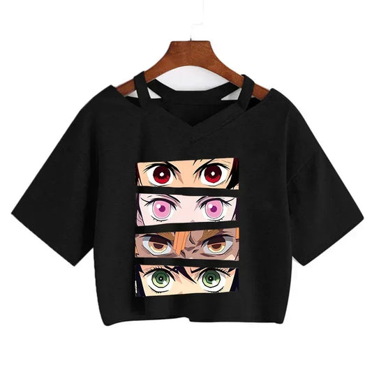 Demon Slayer T Shirt Nezuko Tshirt Women Kimetsu No Yaiba Crop Top Tees Japanese Anime Tanjirou Kamado Tops Manga T-shirt Female - Chakastore
