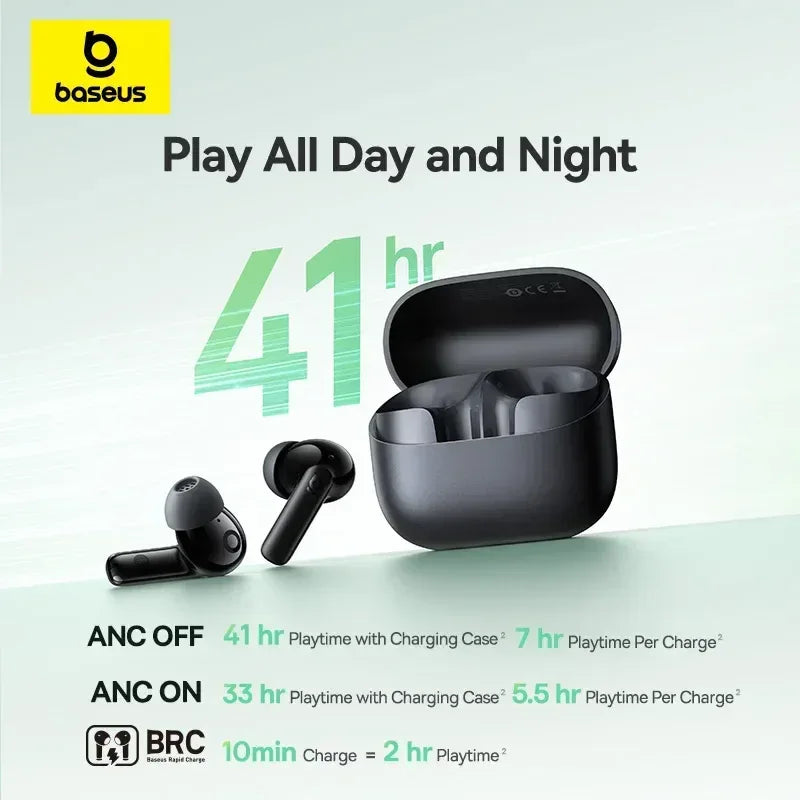 Baseus Bass EP10 NC -43dB Noise Cancelling ANC True Wireless Earbuds Bluetooth 6.0 In-Ear Wireless Earphones 4-Mics ENC Ear buds - Chakastore