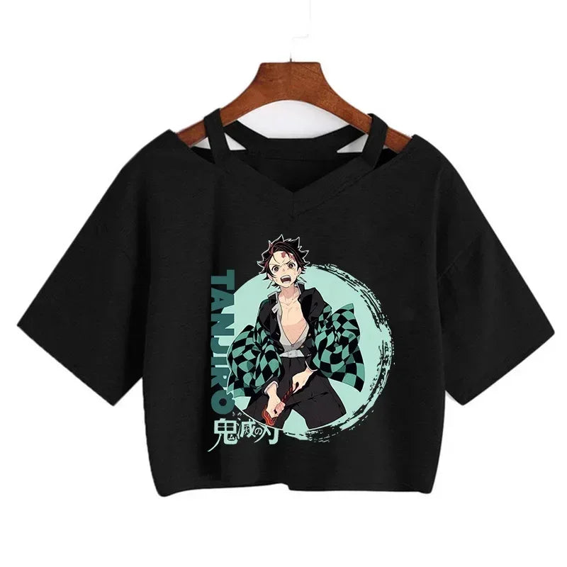 Demon Slayer T Shirt Nezuko Tshirt Women Kimetsu No Yaiba Crop Top Tees Japanese Anime Tanjirou Kamado Tops Manga T-shirt Female