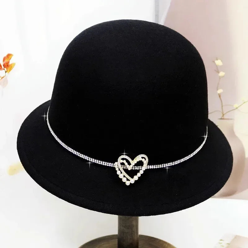 New Fashion Elegant Jazz Hat Woolen Hat Women's Spring Autumn Winter Woolen Fabric Vintage Literature Peaked cap - Chakastore