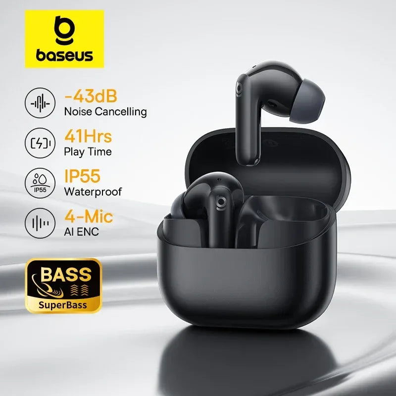 Baseus Bass EP10 NC -43dB Noise Cancelling ANC True Wireless Earbuds Bluetooth 6.0 In-Ear Wireless Earphones 4-Mics ENC Ear buds - Chakastore