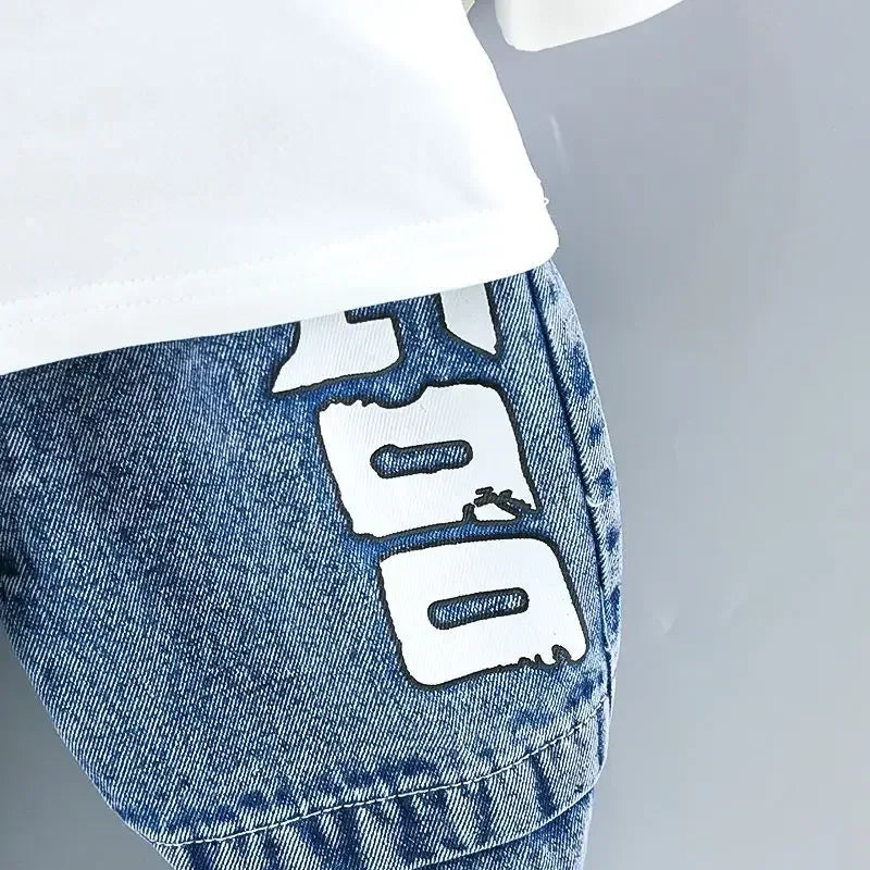 Spring and Autumn Children's Clothing Set New Boys' Baby Cowboy Vest T-shirt Jeans 3-Piece Set 73-110cm - Chakastore