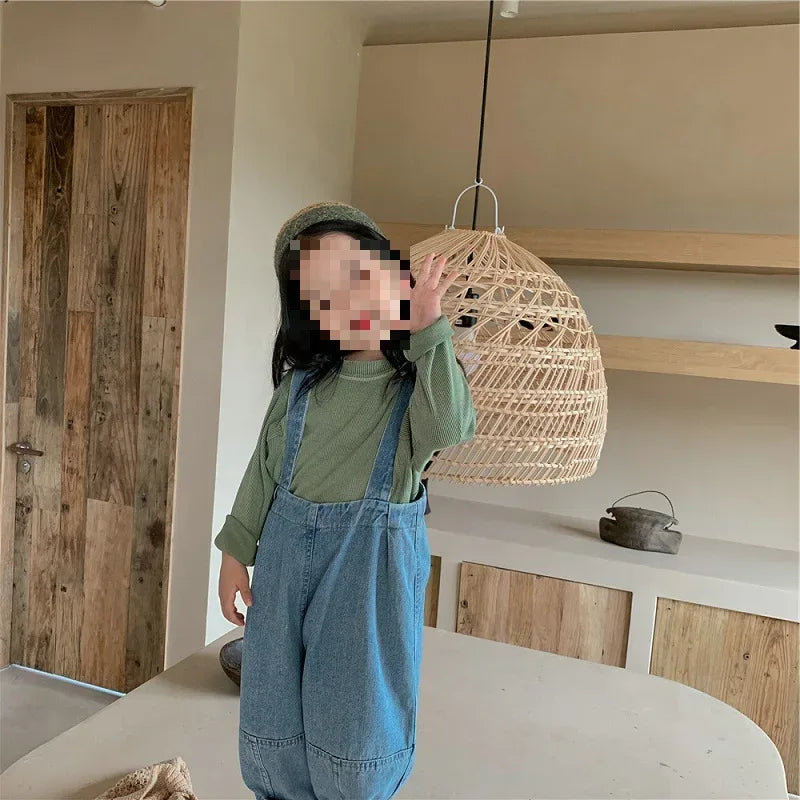 Spring Autumn Fashion Baby Girls Cotton Loose Floral Printed Jeans Kids Denim Suspenders Pant Children Outerwear Trousers 2-8Yrs