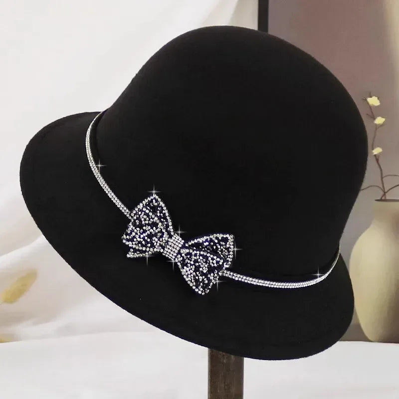 New Fashion Elegant Jazz Hat Woolen Hat Women's Spring Autumn Winter Woolen Fabric Vintage Literature Peaked cap - Chakastore