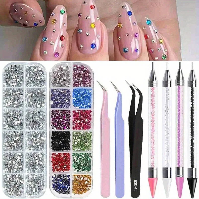 Nails Art Multi-Size Flat Back Acrylic Rhinestones 3D Crystal DIY Decorations Glitter Crystal Gem Manicure Accessories With - Chakastore