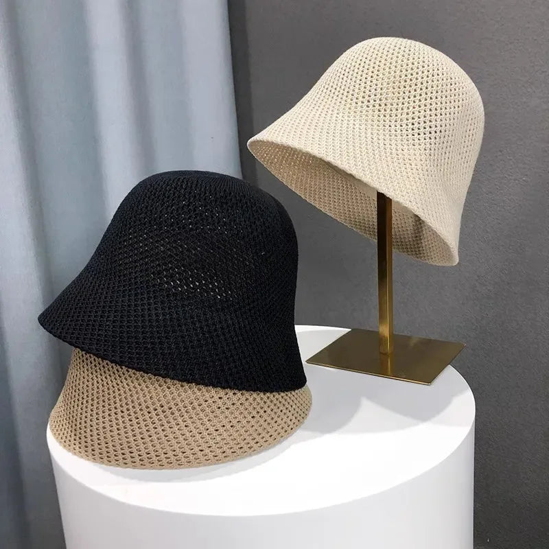 Women Bucket Hat Summer Hollow Out Thin Breathable Sun Hat Female Beach Panama Cap Fold Outdoor Japanese Lesure Fishierman Cap - Chakastore