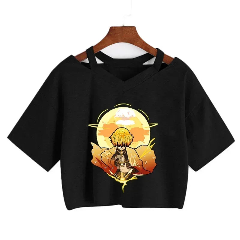 Demon Slayer T Shirt Nezuko Tshirt Women Kimetsu No Yaiba Crop Top Tees Japanese Anime Tanjirou Kamado Tops Manga T-shirt Female