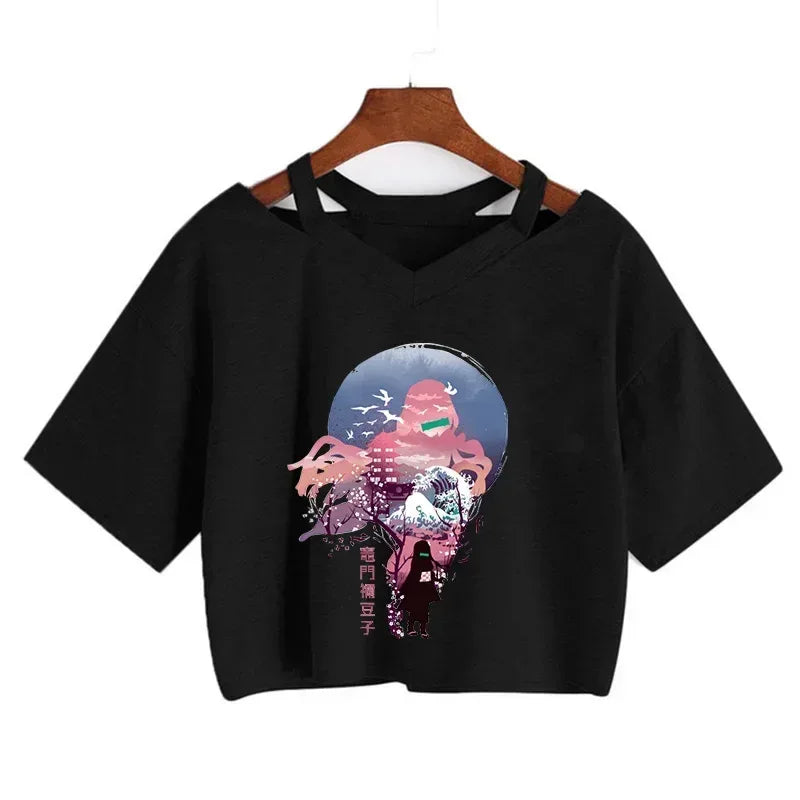 Demon Slayer T Shirt Nezuko Tshirt Women Kimetsu No Yaiba Crop Top Tees Japanese Anime Tanjirou Kamado Tops Manga T-shirt Female - Chakastore
