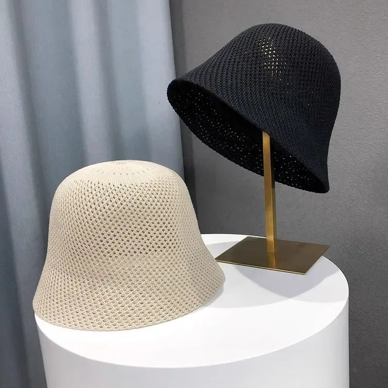 Women Bucket Hat Summer Hollow Out Thin Breathable Sun Hat Female Beach Panama Cap Fold Outdoor Japanese Lesure Fishierman Cap - Chakastore