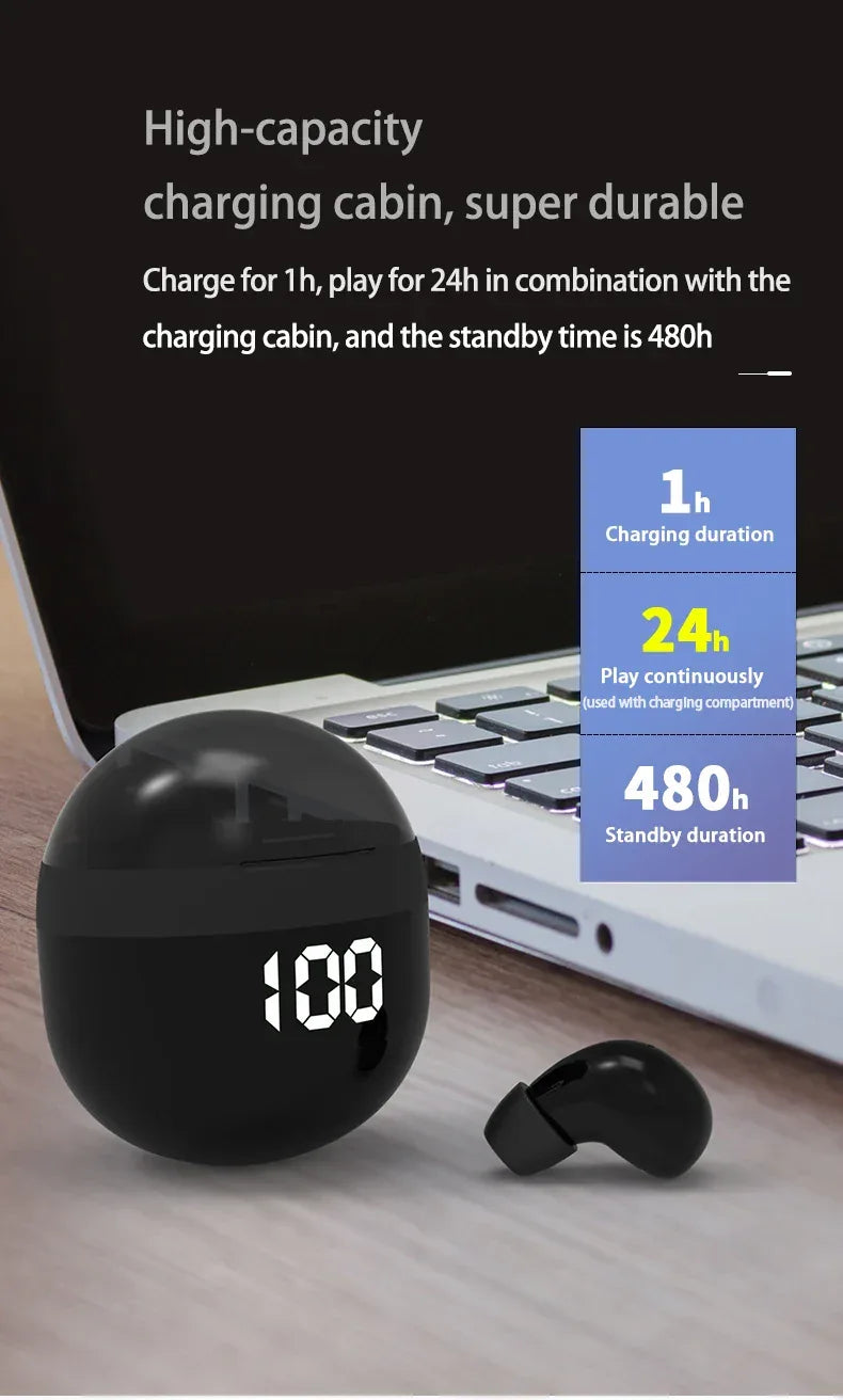 Invisible Headphones TWS Mini Earphones Wireless Bluetooth 5.3 Earbuds with Microphone Noise Reduction In-Ear Headset for Phone