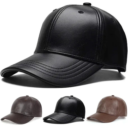 Unisex Solid Men Women Baseball Cap PU Leather Hip Hop Snapback Caps For Men Women Baseball Caps Adjustable Sun Hat trucker hats - Chakastore