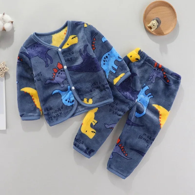 2Pcs Set Newborn Baby Clothing Flannle Spring Autumn Set for Babies Soft Toddler Jacket Baby Pant Cartoon Boys Girls Set 0-24M