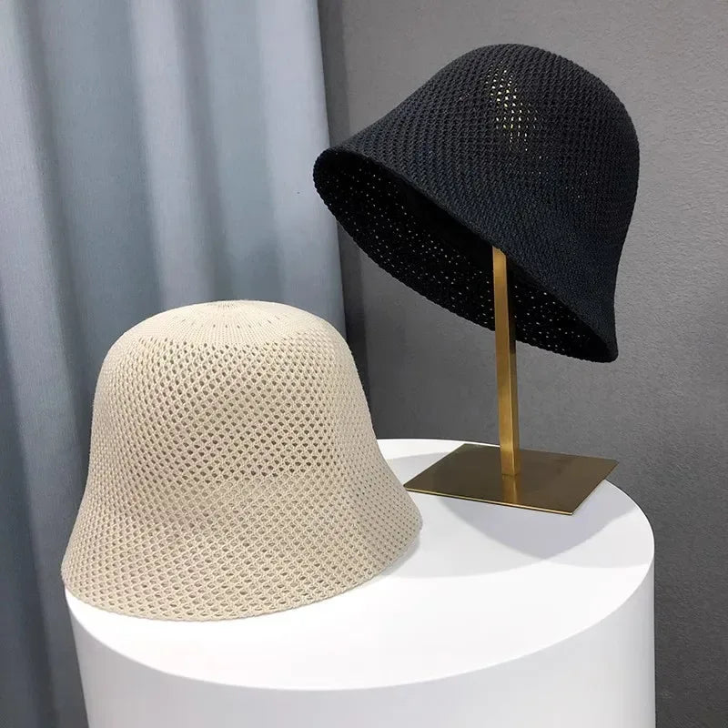 Women Bucket Hat Summer Hollow Out Thin Breathable Sun Hat Female Beach Panama Cap Fold Outdoor Japanese Lesure Fishierman Cap - Chakastore