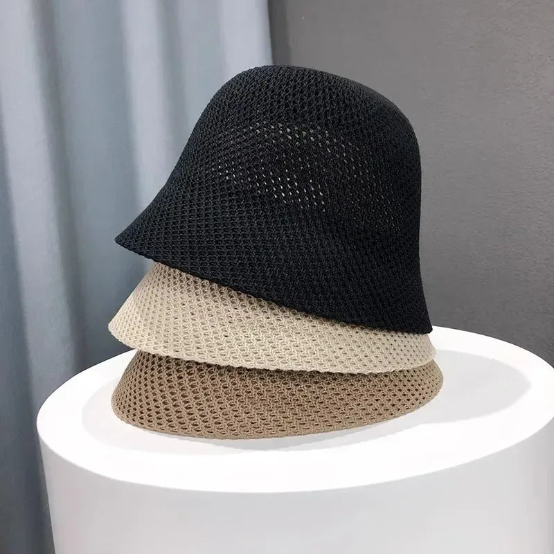 Women Bucket Hat Summer Hollow Out Thin Breathable Sun Hat Female Beach Panama Cap Fold Outdoor Japanese Lesure Fishierman Cap - Chakastore