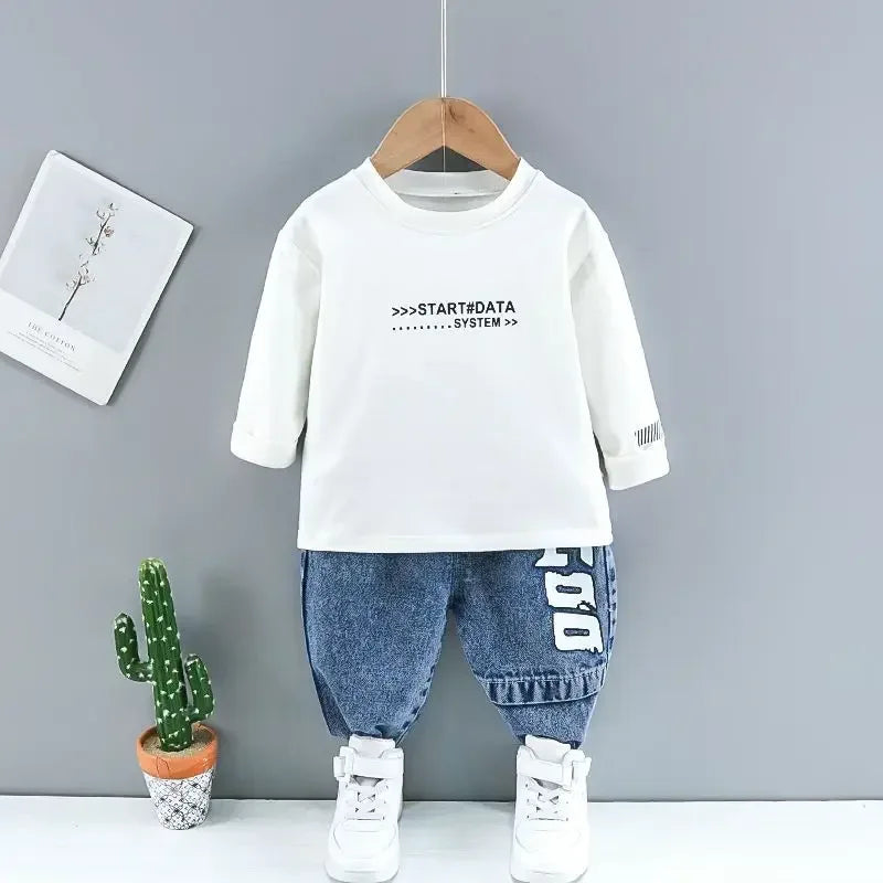 Spring and Autumn Children's Clothing Set New Boys' Baby Cowboy Vest T-shirt Jeans 3-Piece Set 73-110cm - Chakastore