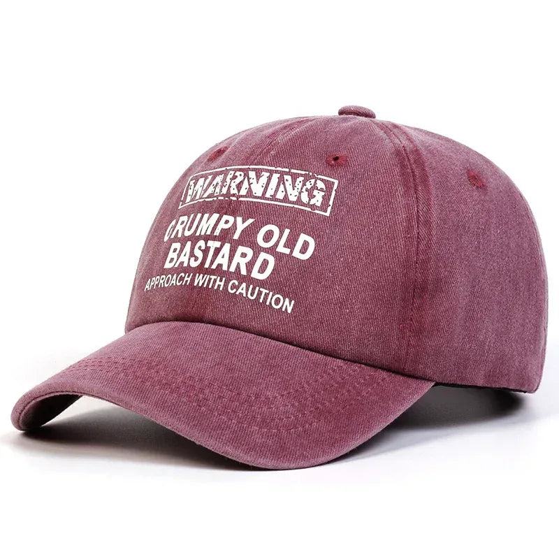 Unisex WARNING GRUMPY OLD BASTARD Print Wash Baseball Caps Spring and Autumn Outdoor Adjustable Casual Hats Sunscreen Hat - Chakastore