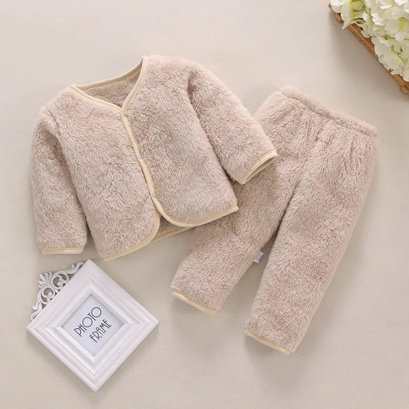 2Pcs Set Newborn Baby Clothing Flannle Spring Autumn Set for Babies Soft Toddler Jacket Baby Pant Cartoon Boys Girls Set 0-24M